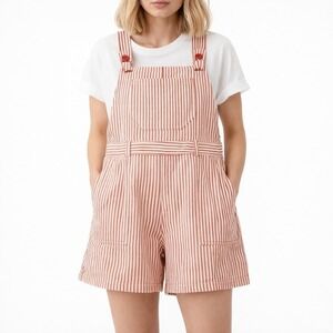 Handmade Red & White Striped Shortalls -‎ Women's XL/L - 40" Waist - Vintage